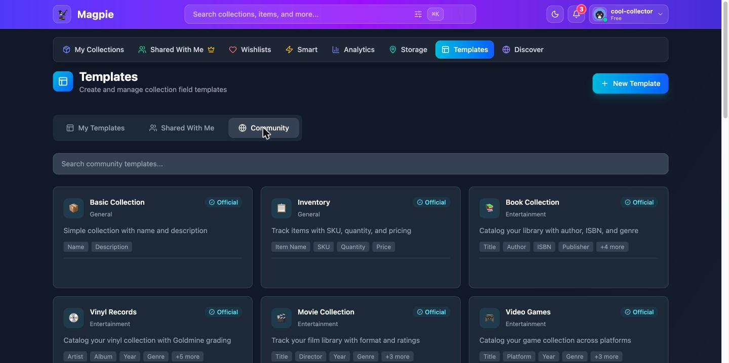 Official templates in the Community tab of the template library